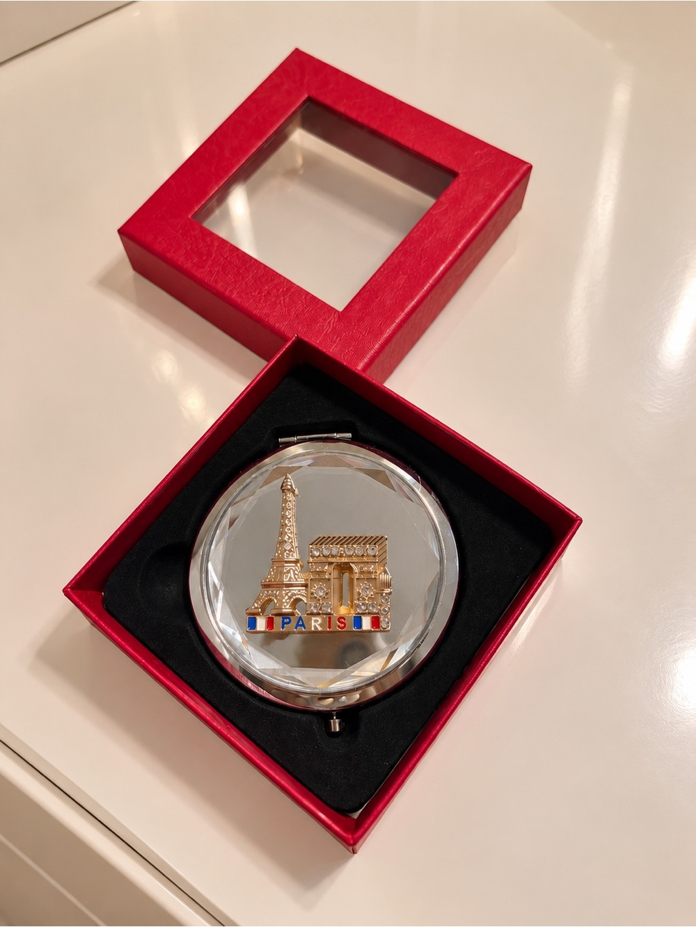 Crystal Paris Souvenir Compact Mirror - Red